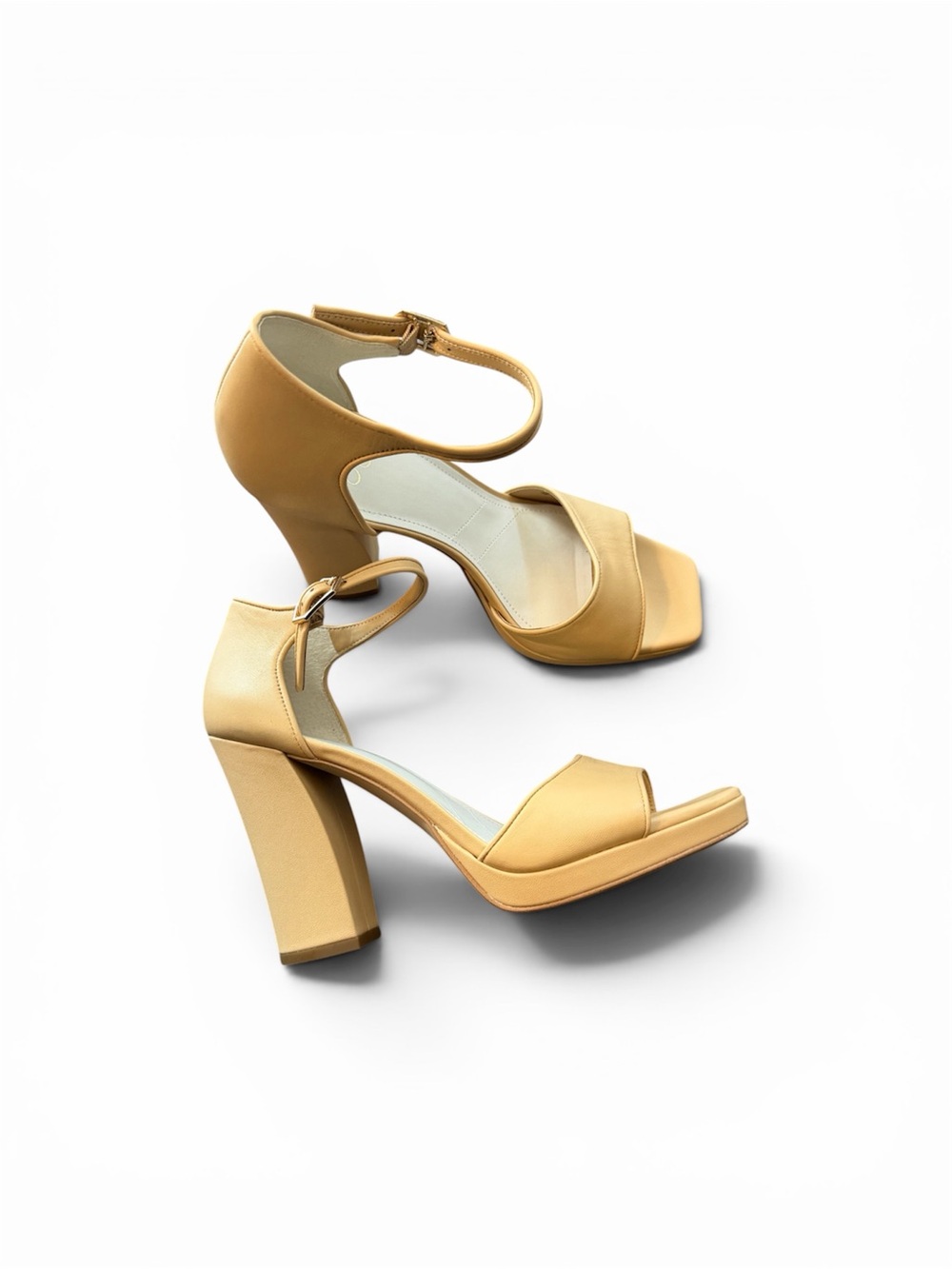 Franco Sarto Tan Ankle-Strap Block Heel Sandals